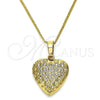 Collares con Dije 04.117.0008.20 Oro Laminado, Diseño de Corazón, Pulido, Tono Dorado (02 MM Thickness, 20 Inches Length)
