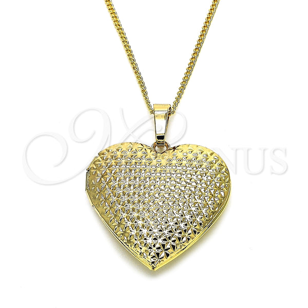 Collares con Dije 04.117.0007.20 Oro Laminado, Diseño de Corazón, Pulido, Tono Dorado (02 MM Thickness, 20 Inches Length)