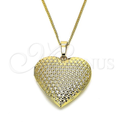 Collares con Dije 04.117.0007.20 Oro Laminado, Diseño de Corazón, Pulido, Tono Dorado (02 MM Thickness, 20 Inches Length)