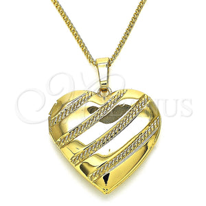 Collares con Dije 04.117.0006.20 Oro Laminado, Diseño de Corazón, Pulido, Tono Dorado (02 MM Thickness, 20 Inches Length)