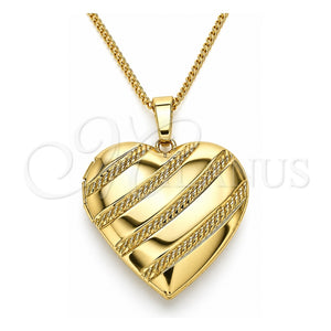 Collares con Dije 04.117.0006.20 Oro Laminado, Diseño de Corazón, Pulido, Tono Dorado (Grosor 02 MM, 20 Pulgadas de Largo)