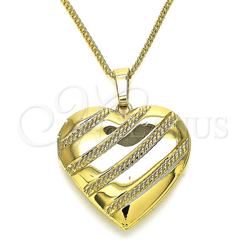 Collares con Dije 04.117.0006.20 Oro Laminado, Diseño de Corazón, Pulido, Tono Dorado (02 MM Thickness, 20 Inches Length)