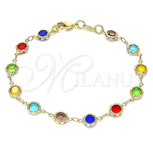 Pulsera Elegante 03.63.2064.08 Oro Laminado, con Multicolor Cristal, Pulido, Tono Dorado (07 MM Thickness, 8 Inches Length)