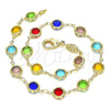 Tobillera Elegante 03.63.2064.10 Oro Laminado, con Multicolor Cristal, Pulido, Tono Dorado (07 MM Thickness, 10 Inches Length)
