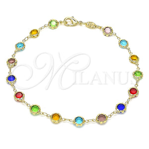 Tobillera Elegante 03.63.2064.10 Oro Laminado, con Multicolor Cristal, Pulido, Tono Dorado (07 MM Thickness, 10 Inches Length)