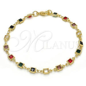 Pulsera Elegante 03.63.2065.08 Oro Laminado, con Multicolor Cristal, Pulido, Tono Dorado (05 MM Thickness, 8 Inches Length)