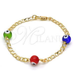 Pulsera Elegante 03.63.2066.07 Oro Laminado, Diseño de Ojo Griego, con Multicolor Opal, Pulido, Tono Dorado (04 MM Thickness, 7 Inches Length)