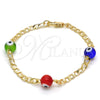 Pulsera Elegante 03.63.2066.07 Oro Laminado, Diseño de Ojo Griego, con Multicolor Opal, Pulido, Tono Dorado (04 MM Thickness, 7 Inches Length)