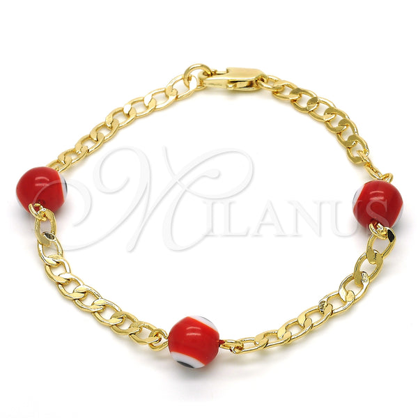 Pulsera Elegante 03.63.2066.1.07 Oro Laminado, Diseño de Ojo Griego, con Rojo Naranja Opal, Pulido, Tono Dorado (04 MM Thickness, 7 Inches Length)