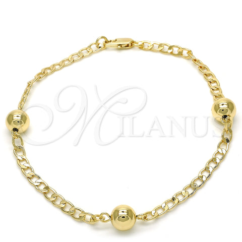 Tobillera Elegante 03.63.2068.10 Oro Laminado, Pulido, Tono Dorado (04 MM Thickness, 10 Inches Length)
