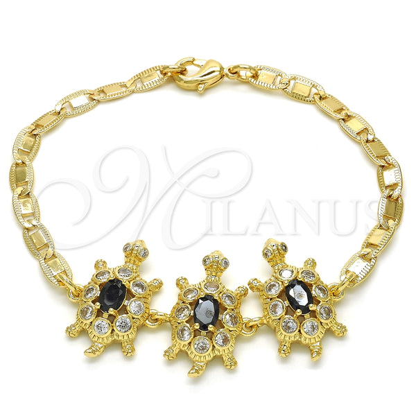 Pulsera Elegante 03.63.1987.5.08 Oro Laminado, Diseño de Tortuga, con Negro and Blanca Zirconia Cubica, Pulido, Tono Dorado (04 MM Thickness, 8 Inches Length)