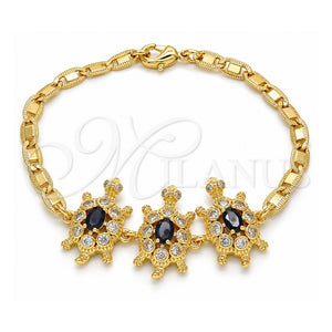 Pulsera Elegante 03.63.1987.5.08 Oro Laminado, Diseño de Tortuga, con Zirconia Cubica Negro y Blanca, Pulido, Tono Dorado (Grosor 04 MM, 8 Pulgadas de Largo)