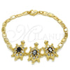 Pulsera Elegante 03.63.1987.5.08 Oro Laminado, Diseño de Tortuga, con Negro and Blanca Zirconia Cubica, Pulido, Tono Dorado (04 MM Thickness, 8 Inches Length)