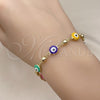 Pulsera Elegante 03.213.0018.3.08 Oro Laminado, Diseño de Ojo Griego, Esmaltado Multicolor, Tono Dorado (08 MM Thickness, 7 Inches Length)