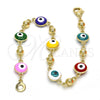 Pulsera Elegante 03.213.0018.3.08 Oro Laminado, Diseño de Ojo Griego, Esmaltado Multicolor, Tono Dorado (08 MM Thickness, 7 Inches Length)