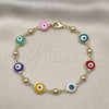 Pulsera Elegante 03.213.0018.3.08 Oro Laminado, Diseño de Ojo Griego, Esmaltado Multicolor, Tono Dorado (08 MM Thickness, 7 Inches Length)