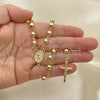 Rosario Mediano 09.213.0019.28 Oro Laminado, Diseño de Virgen Maria y Crucifijo, Pulido, Tono Dorado