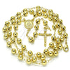 Rosario Mediano 09.213.0019.28 Oro Laminado, Diseño de Virgen Maria y Crucifijo, Pulido, Tono Dorado