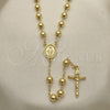 Rosario Mediano 09.213.0019.28 Oro Laminado, Diseño de Virgen Maria y Crucifijo, Pulido, Tono Dorado