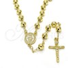 Rosario Mediano 09.213.0019.28 Oro Laminado, Diseño de Virgen Maria y Crucifijo, Pulido, Tono Dorado