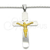 Collares con Dije 04.116.0001.30 Acero Inoxidable, Diseño de Crucifijo, Pulido, Dos Tonos (03 MM Thickness, 30 Inches Length)