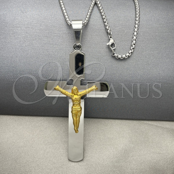 Collares con Dije 04.116.0001.30 Acero Inoxidable, Diseño de Crucifijo, Pulido, Dos Tonos (03 MM Thickness, 30 Inches Length)