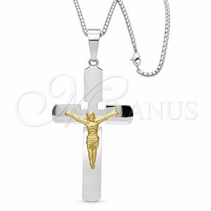 Collares con Dije 04.116.0001.30 Acero Inoxidable, Diseño de Crucifijo, Pulido, Dos Tonos (03 MM Thickness, 30 Inches Length)