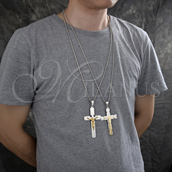 Collares con Dije 04.116.0002.30 Acero Inoxidable, Diseño de Crucifijo, Pulido, Dos Tonos (03 MM Thickness, 30 Inches Length)