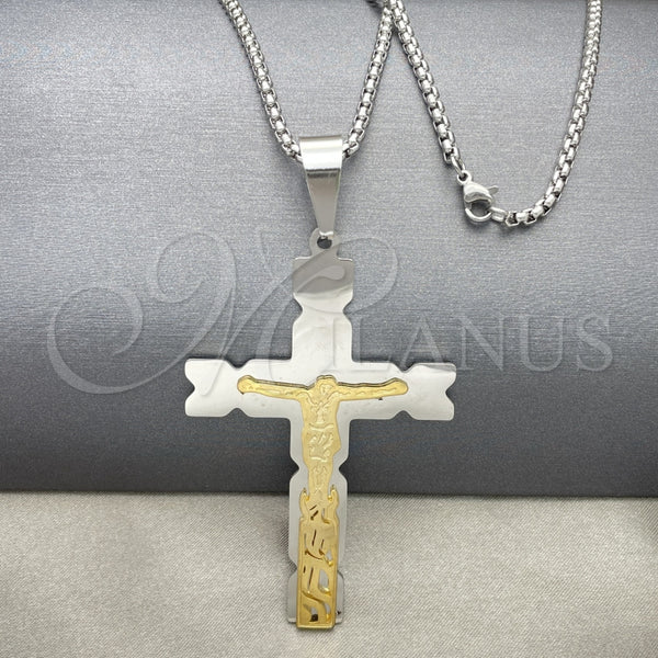 Collares con Dije 04.116.0002.30 Acero Inoxidable, Diseño de Crucifijo, Pulido, Dos Tonos (03 MM Thickness, 30 Inches Length)