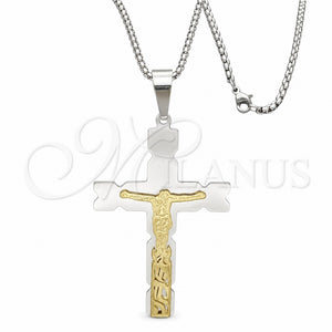 Collares con Dije 04.116.0002.30 Acero Inoxidable, Diseño de Crucifijo, Pulido, Dos Tonos (03 MM Thickness, 30 Inches Length)