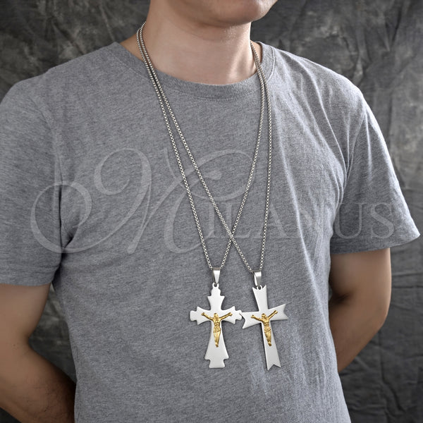 Collares con Dije 04.116.0003.30 Acero Inoxidable, Diseño de Crucifijo, Pulido, Dos Tonos (03 MM Thickness, 30 Inches Length)