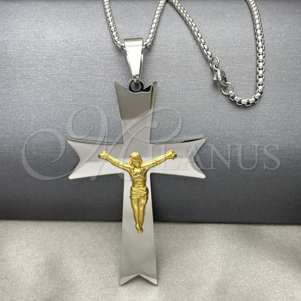 Collares con Dije 04.116.0003.30 Acero Inoxidable, Diseño de Crucifijo, Pulido, Dos Tonos (03 MM Thickness, 30 Inches Length)