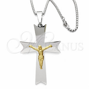 Collares con Dije 04.116.0003.30 Acero Inoxidable, Diseño de Crucifijo, Pulido, Dos Tonos (03 MM Thickness, 30 Inches Length)