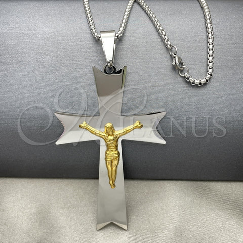 Collares con Dije 04.116.0003.30 Acero Inoxidable, Diseño de Crucifijo, Pulido, Dos Tonos (03 MM Thickness, 30 Inches Length)