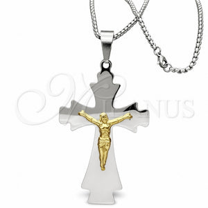 Collares con Dije 04.116.0004.30 Acero Inoxidable, Diseño de Crucifijo, Pulido, Dos Tonos (03 MM Thickness, 30 Inches Length)