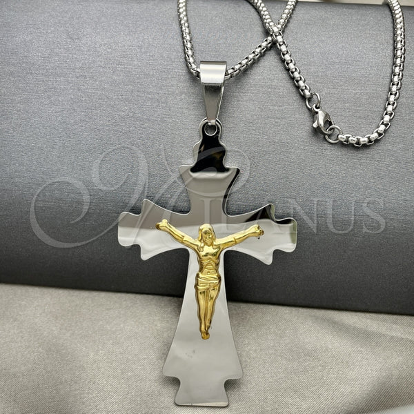 Collares con Dije 04.116.0004.30 Acero Inoxidable, Diseño de Crucifijo, Pulido, Dos Tonos (03 MM Thickness, 30 Inches Length)