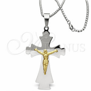 Collares con Dije 04.116.0004.30 Acero Inoxidable, Diseño de Crucifijo, Pulido, Dos Tonos (03 MM Thickness, 30 Inches Length)
