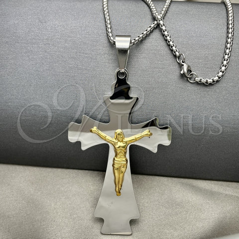 Collares con Dije 04.116.0004.30 Acero Inoxidable, Diseño de Crucifijo, Pulido, Dos Tonos (03 MM Thickness, 30 Inches Length)
