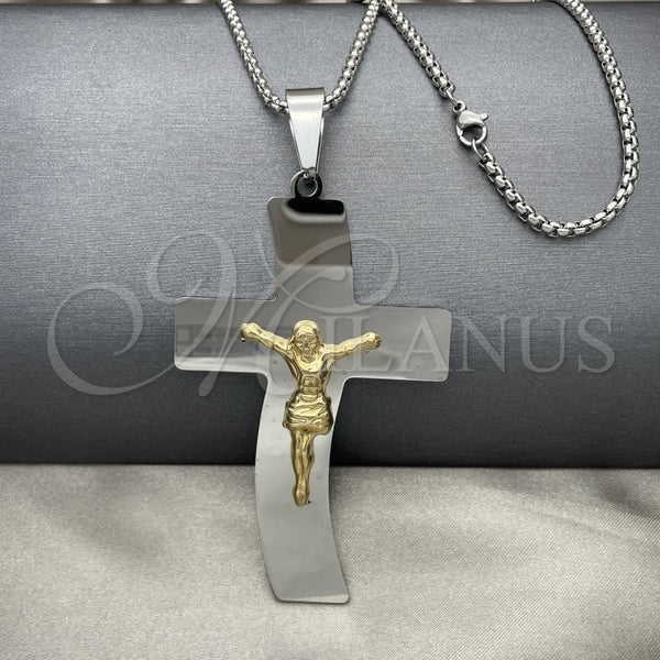 Collares con Dije 04.116.0005.30 Acero Inoxidable, Diseño de Crucifijo, Pulido, Dos Tonos (03 MM Thickness, 30 Inches Length)
