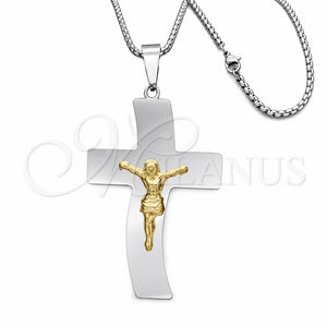 Collares con Dije 04.116.0005.30 Acero Inoxidable, Diseño de Crucifijo, Pulido, Dos Tonos (03 MM Thickness, 30 Inches Length)