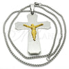 Collares con Dije 04.116.0006.30 Acero Inoxidable, Diseño de Crucifijo, Pulido, Dos Tonos (03 MM Thickness, 30 Inches Length)
