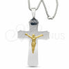 Collares con Dije 04.116.0006.30 Acero Inoxidable, Diseño de Crucifijo, Pulido, Dos Tonos (03 MM Thickness, 30 Inches Length)