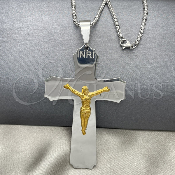 Collares con Dije 04.116.0006.30 Acero Inoxidable, Diseño de Crucifijo, Pulido, Dos Tonos (03 MM Thickness, 30 Inches Length)