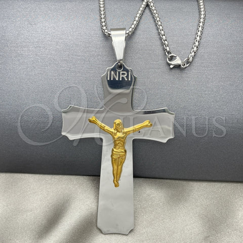 Collares con Dije 04.116.0006.30 Acero Inoxidable, Diseño de Crucifijo, Pulido, Dos Tonos (03 MM Thickness, 30 Inches Length)