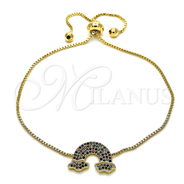 Pulsera Bolo Ajustable 03.155.0048.11 Oro Laminado, con Multicolor Micro Pave, Pulido, Tono Dorado (01 MM Thickness, 11 Inches Length)