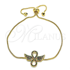 Pulsera Bolo Ajustable 03.155.0055.10 Oro Laminado, Diseño de Infinito, con Multicolor Micro Pave, Pulido, Tono Dorado (01 MM Thickness, 10 Inches Length)
