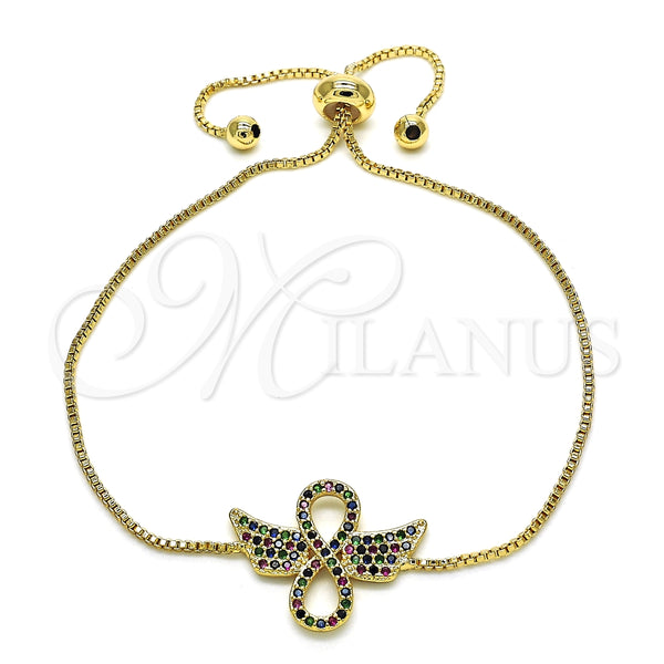 Pulsera Bolo Ajustable 03.155.0055.10 Oro Laminado, Diseño de Infinito, con Multicolor Micro Pave, Pulido, Tono Dorado (01 MM Thickness, 10 Inches Length)