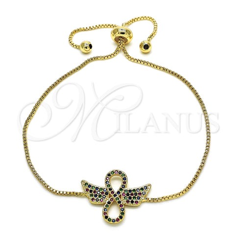 Pulsera Bolo Ajustable 03.155.0055.10 Oro Laminado, Diseño de Infinito, con Multicolor Micro Pave, Pulido, Tono Dorado (01 MM Thickness, 10 Inches Length)