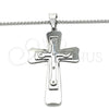 Collares con Dije 04.116.0019.30 Acero Inoxidable, Diseño de Cruz, con Blanca Zirconia Cubica, Pulido, Tono Plateado (03 MM Thickness, 30 Inches Length)