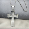 Collares con Dije 04.116.0019.30 Acero Inoxidable, Diseño de Cruz, con Blanca Zirconia Cubica, Pulido, Tono Plateado (03 MM Thickness, 30 Inches Length)